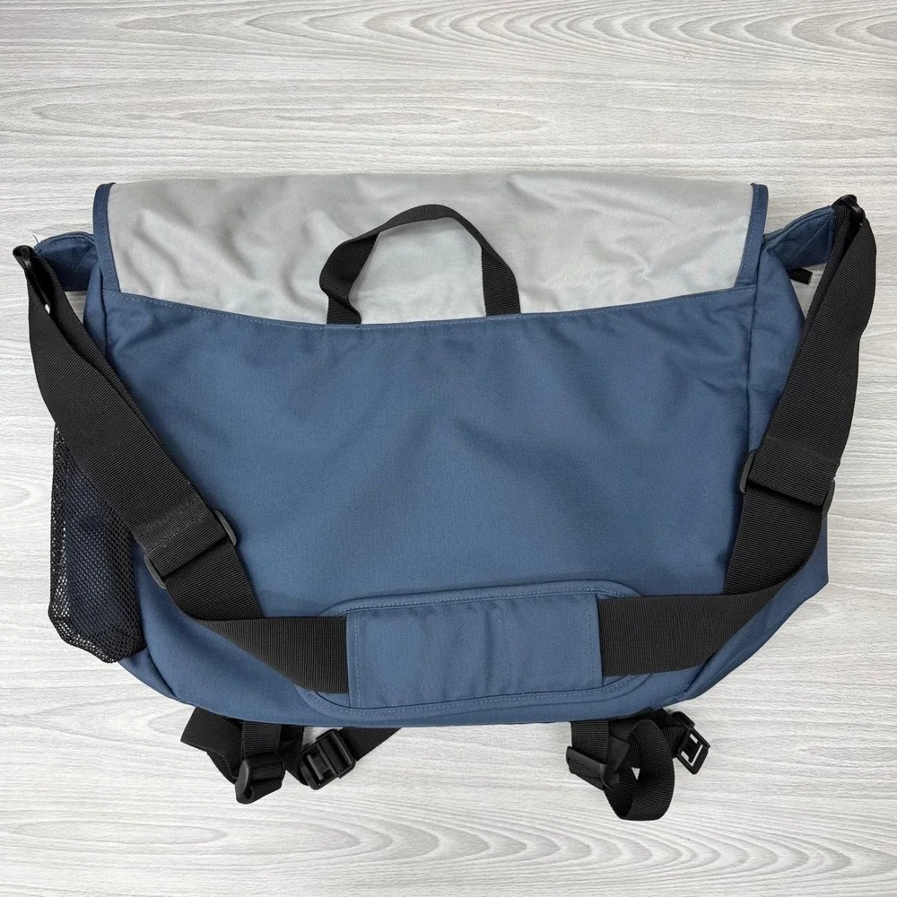 Eddie Bauer Messenger Bag Blue Grey Canvas Crossbody Laptop Travel Commuter Bag